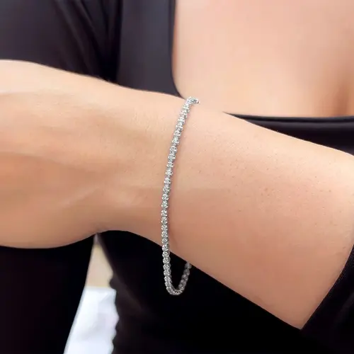 Pulseira Riviera de Ouro Branco com 68 Diamantes
