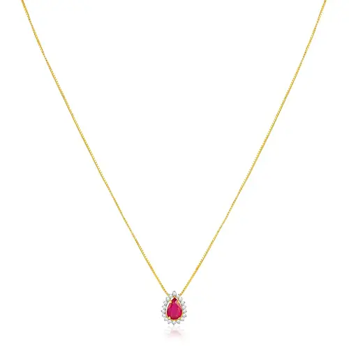 Pingente de Ouro Amarelo com Corrente, Diamantes e Rubi de 23 pts.