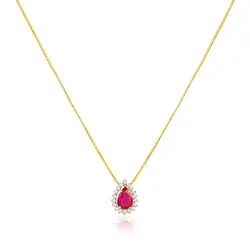Pingente de Ouro Amarelo com Corrente, Diamantes e Rubi de 23 pts.