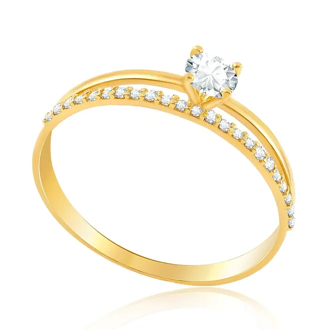 Anel Solitário de Ouro Amarelo com Cristal