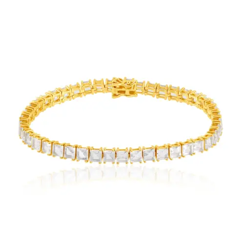 Pulseira Riviera de Prata com Acabamento em Ouro Amarelo e Águas Marinhas
