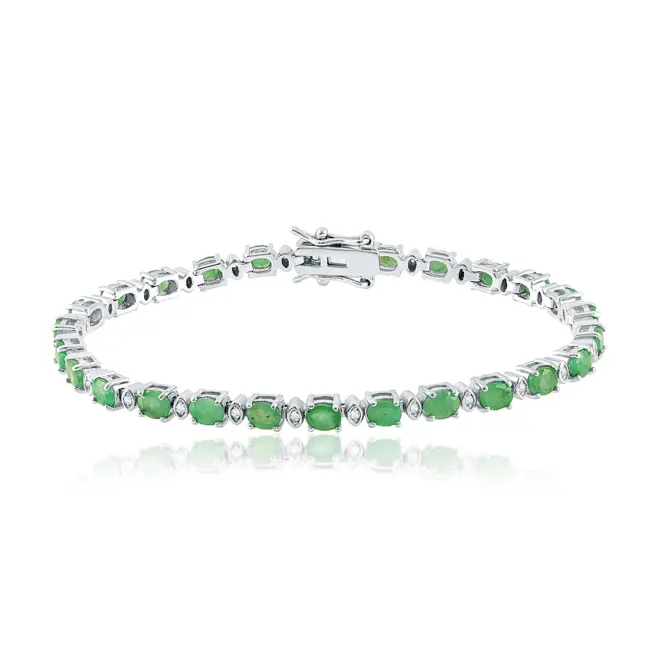 Pulseira de Prata com Cristais e Esmeraldas