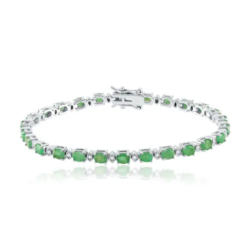 Pulseira de Prata com Cristais e Esmeraldas