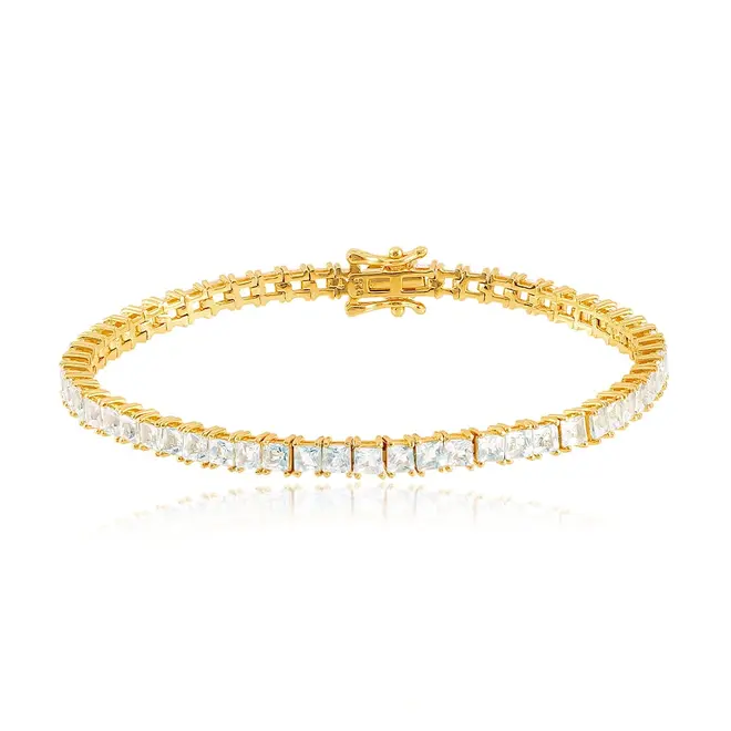 Pulseira Riviera de Prata com Acabamento em Ouro Amarelo e Águas Marinhas