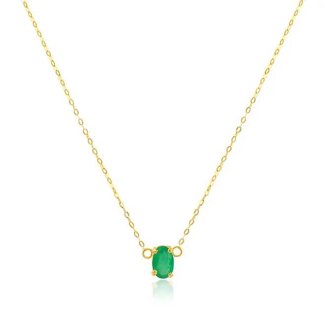 Pingente de Ouro Amarelo com Corrente Elos Ovais e Esmeralda