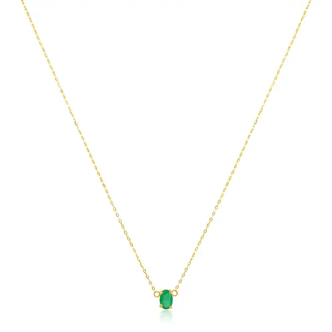 Pingente de Ouro Amarelo com Corrente Elos Ovais e Esmeralda