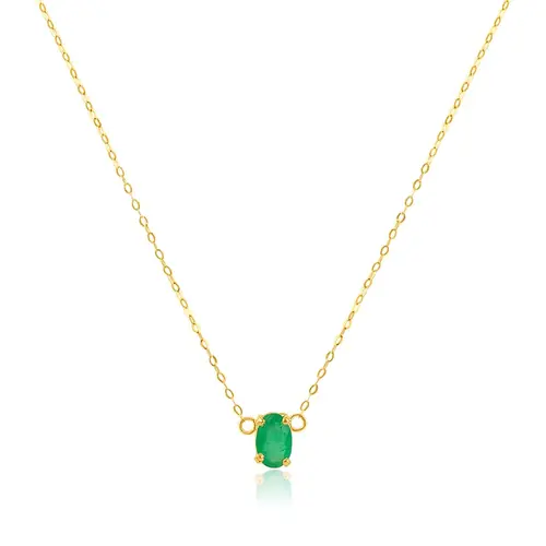 Pingente de Ouro Amarelo com Corrente Elos Ovais e Esmeralda