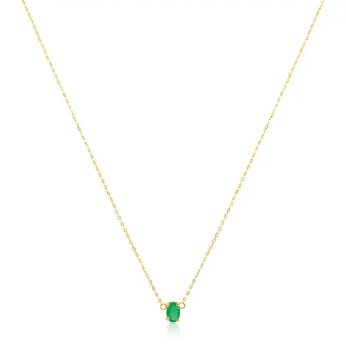 Pingente de Ouro Amarelo com Corrente Elos Ovais e Esmeralda