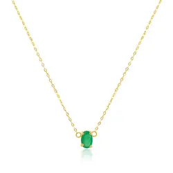 Pingente de Ouro Amarelo com Corrente Elos Ovais e Esmeralda