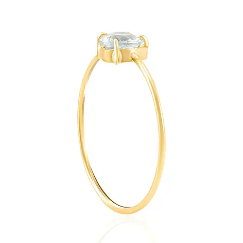 Anel Solitário com de Ouro Amarelo com Água Marinha