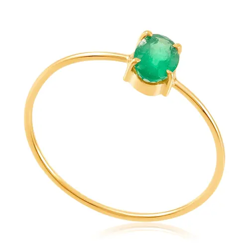 Anel Solitário em Ouro Amarelo com Esmeralda