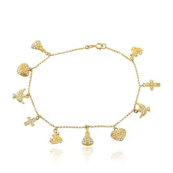 Pulseira Berloqueira de Ouro Amarelo com Motivos Religiosos e Diamantes