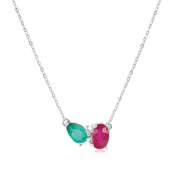 Colar de Ouro Branco com 2 Diamantes, Rubi e Esmeralda
