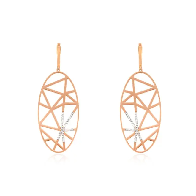 Par de Brincos de Ouro Rosé com Diamantes