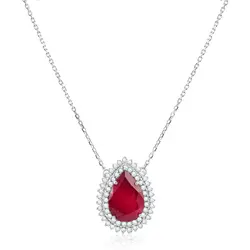 Pingente com Corrente de Ouro Branco, Diamantes e Rubi