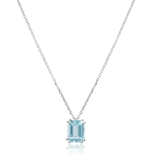 Pingente de Ouro Branco com Corrente Elos Cartier com Água Marinha