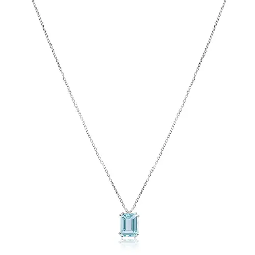 Pingente de Ouro Branco com Corrente Elos Cartier com Água Marinha