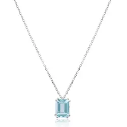 Pingente de Ouro Branco com Corrente Elos Cartier com Água Marinha