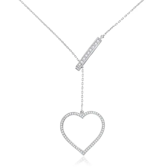 Corrente Coração de Ouro Branco com Diamantes