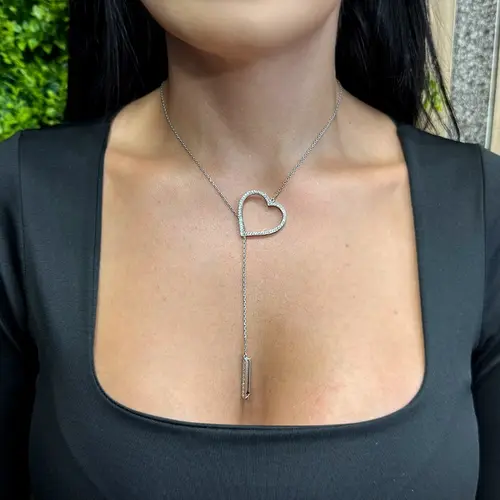 Corrente Coração de Ouro Branco com Diamantes