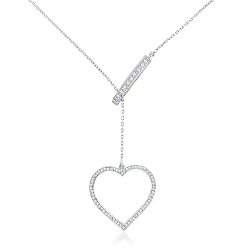 Corrente Coração de Ouro Branco com Diamantes