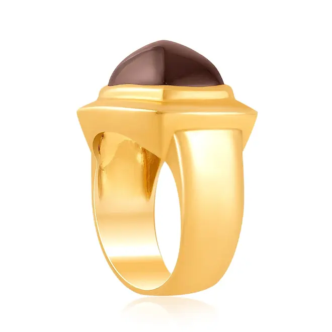 Anel de Ouro Amarelo com Quartzo Fumê