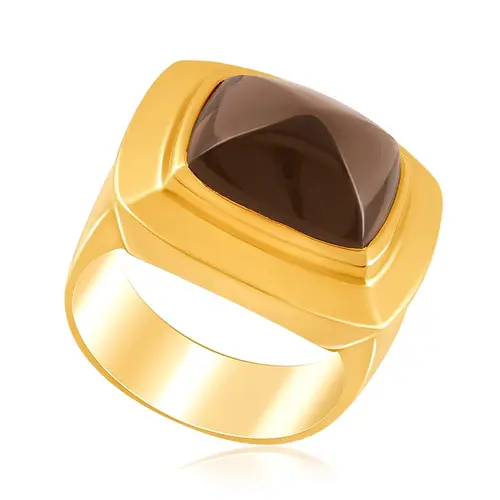 Anel de Ouro Amarelo com Quartzo Fumê