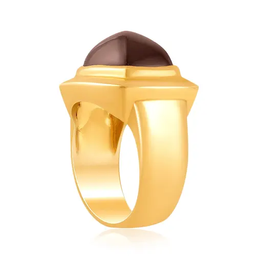 Anel de Ouro Amarelo com Quartzo Fumê