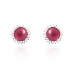 Par de Brincos de Prata com Cristais e Rubis Cabochon