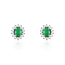 Par de Brincos de Prata com Diamantes e Esmeraldas