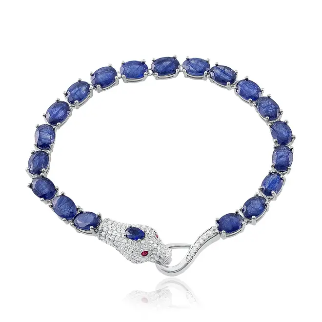 Pulseira de Prata com Cristais e 19,8 cts em Safiras, com Acabamento em Ródio