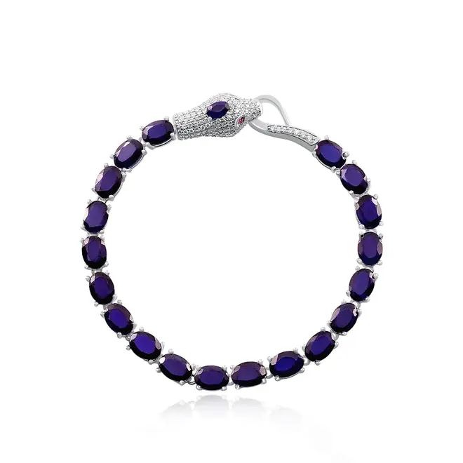 Pulseira de Prata com Cristais e 19,8 cts em Safiras, com Acabamento em Ródio