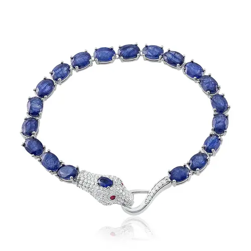 Pulseira de Prata com Cristais e 19,8 cts em Safiras, com Acabamento em Ródio