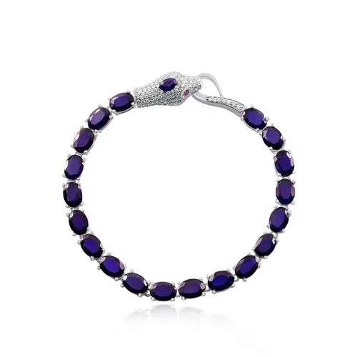 Pulseira de Prata com Cristais e 19,8 cts em Safiras, com Acabamento em Ródio