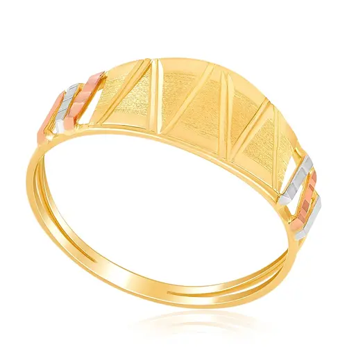 Anel de ouro amarelo com detalhes em V, aro bifurcado
