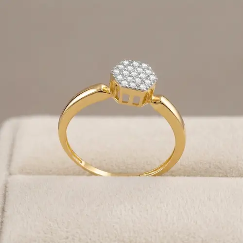 Anel Chuveiro de Ouro Amarelo com 19 Diamantes