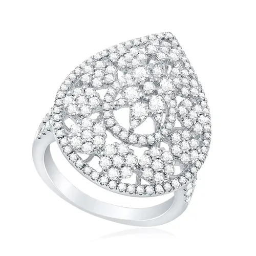Anel Trabalhado de Ouro Branco com Diamantes totalizando 1,65 Cts.