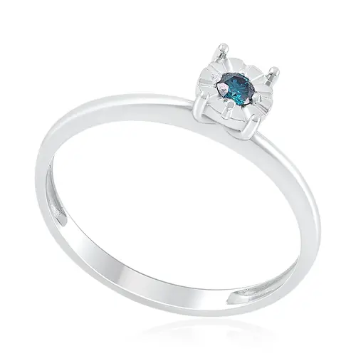 Anel Solitário de Ouro Branco com Diamante Azul de 6 pts.