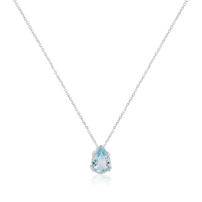 Pingente com Corrente de Ouro Branco com Água Marinha de 1,65 Cts.