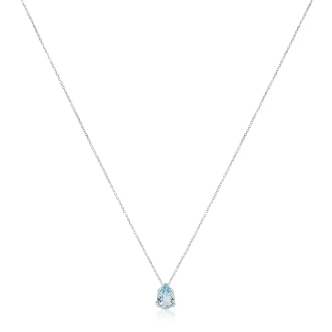 Pingente com Corrente de Ouro Branco com Água Marinha de 1,65 Cts.