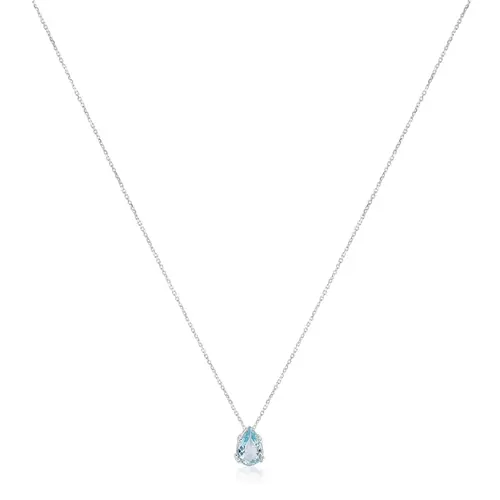 Pingente com Corrente de Ouro Branco com Água Marinha de 1,65 Cts.
