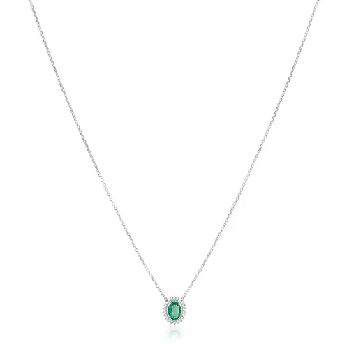 Pingente de Ouro Branco com Corrente Elos Cartier, Diamantes e Esmeralda de 72 pts.