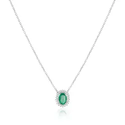 Pingente de Ouro Branco com Corrente Elos Cartier, Diamantes e Esmeralda de 72 pts.
