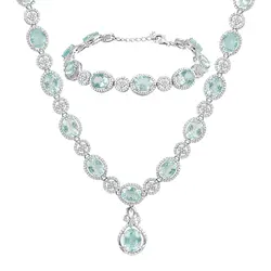Conjunto Gargantilha e Pulseira com Cristais e Águas Marinhas