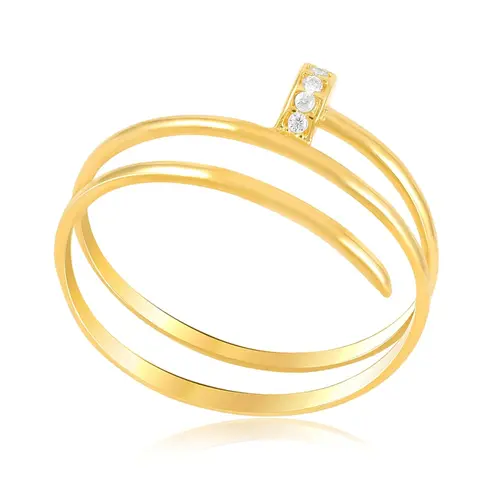 Anel de Ouro Design Prego com Cristais
