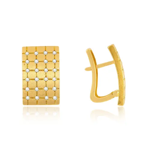 Par de Brincos Retangular de Ouro Amarelo com Diamantes