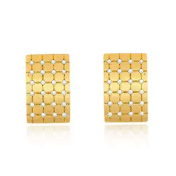 Par de Brincos Retangular de Ouro Amarelo com Diamantes