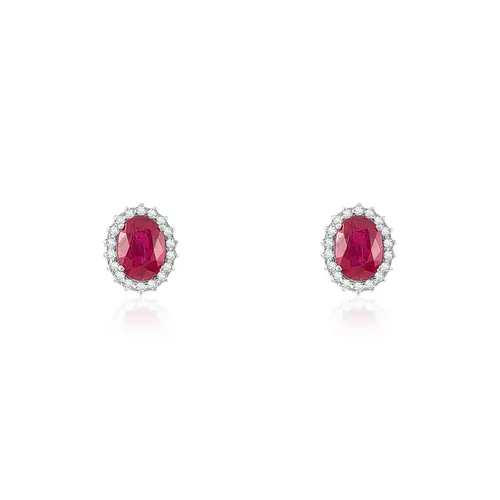Par de Brincos de Ouro Branco com Diamantes e Rubis totalizando 3,36 Cts.