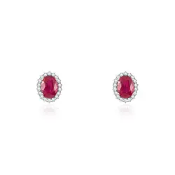 Par de Brincos de Ouro Branco com Diamantes e Rubis totalizando 3,36 Cts.