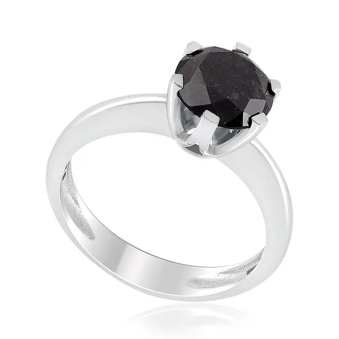 Anel Solitário 6 Garras de Ouro Branco com Diamante Negro de 3,0 Cts.